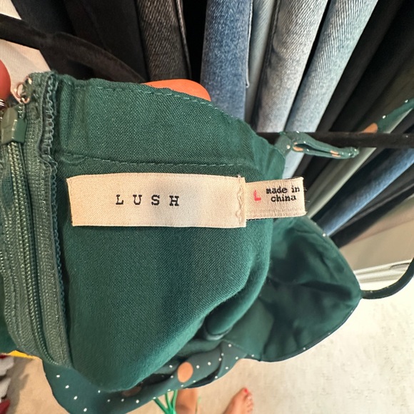 Lush green & tan polka dot wide leg jumpsuit stylish summer vacation formal L - Picture 12 of 12